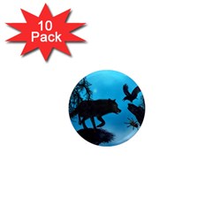 Awesome Black Wolf With Crow And Spider 1  Mini Magnet (10 Pack)  by FantasyWorld7