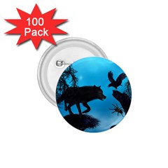 Awesome Black Wolf With Crow And Spider 1 75  Buttons (100 Pack)  by FantasyWorld7