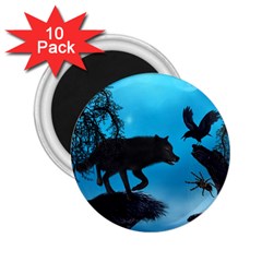 Awesome Black Wolf With Crow And Spider 2 25  Magnets (10 Pack)  by FantasyWorld7