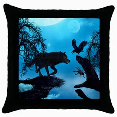 Awesome Black Wolf With Crow And Spider Throw Pillow Case (black) by FantasyWorld7