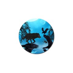 Awesome Black Wolf With Crow And Spider Golf Ball Marker (4 Pack) by FantasyWorld7