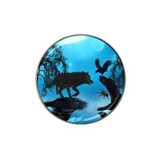 Awesome Black Wolf With Crow And Spider Hat Clip Ball Marker by FantasyWorld7