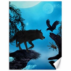 Awesome Black Wolf With Crow And Spider Canvas 18  X 24  by FantasyWorld7