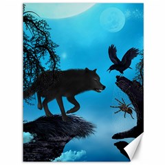 Awesome Black Wolf With Crow And Spider Canvas 36  X 48 