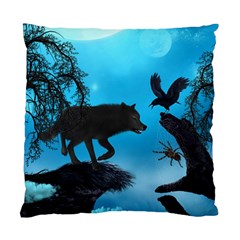 Awesome Black Wolf With Crow And Spider Standard Cushion Case (two Sides) by FantasyWorld7