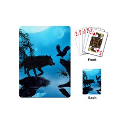 Awesome Black Wolf With Crow And Spider Playing Cards (mini)