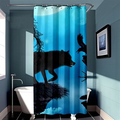 Awesome Black Wolf With Crow And Spider Shower Curtain 36  X 72  (stall)  by FantasyWorld7