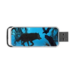 Awesome Black Wolf With Crow And Spider Portable Usb Flash (two Sides) by FantasyWorld7