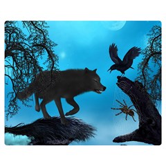 Awesome Black Wolf With Crow And Spider Double Sided Flano Blanket (medium)  by FantasyWorld7