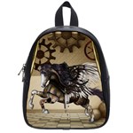 Awesome Steampunk Unicorn With Wings School Bag (Small) Front