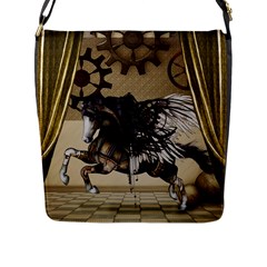 Awesome Steampunk Unicorn With Wings Flap Closure Messenger Bag (L)