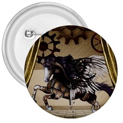 Awesome Steampunk Unicorn With Wings 3  Buttons by FantasyWorld7