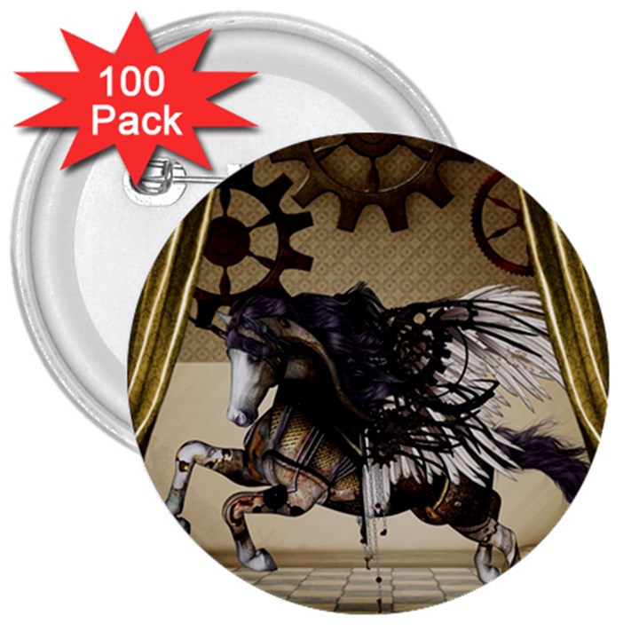 Awesome Steampunk Unicorn With Wings 3  Buttons (100 pack) 