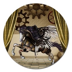 Awesome Steampunk Unicorn With Wings Magnet 5  (round) by FantasyWorld7