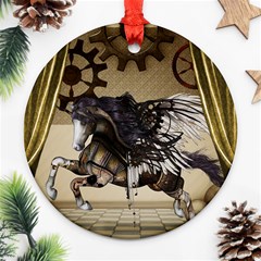 Awesome Steampunk Unicorn With Wings Round Ornament (two Sides) by FantasyWorld7