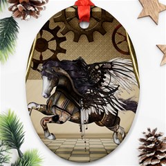 Awesome Steampunk Unicorn With Wings Oval Ornament (Two Sides)