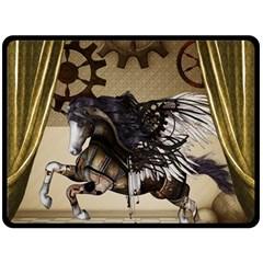 Awesome Steampunk Unicorn With Wings Fleece Blanket (large)  by FantasyWorld7