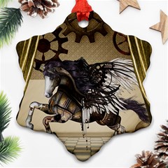 Awesome Steampunk Unicorn With Wings Snowflake Ornament (Two Sides)