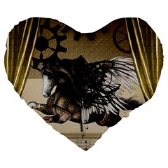 Awesome Steampunk Unicorn With Wings Large 19  Premium Heart Shape Cushions