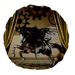 Awesome Steampunk Unicorn With Wings Large 18  Premium Flano Round Cushions by FantasyWorld7