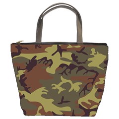 Camo Green Brown Bucket Bag by retrotoomoderndesigns