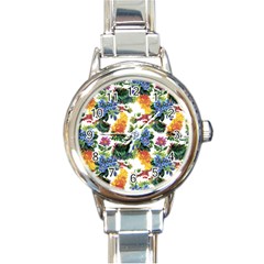 Flowers painting pattern Round Italian Charm Watch