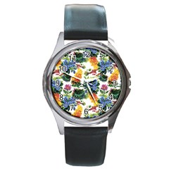 Flowers painting pattern Round Metal Watch