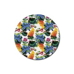 Flowers painting pattern Rubber Coaster (Round) 