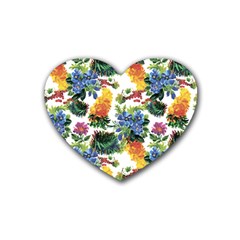 Flowers painting pattern Rubber Coaster (Heart) 