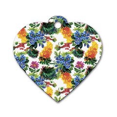 Flowers painting pattern Dog Tag Heart (One Side)