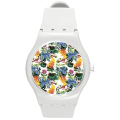 Flowers painting pattern Round Plastic Sport Watch (M)