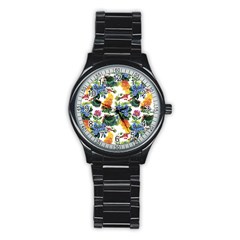 Flowers painting pattern Stainless Steel Round Watch