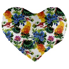 Flowers painting pattern Large 19  Premium Flano Heart Shape Cushions