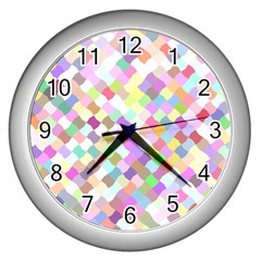 Mosaic Colorful Pattern Geometric Wall Clock (silver) by Mariart