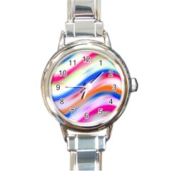 Vivid Colorful Wavy Abstract Print Round Italian Charm Watch