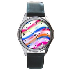 Vivid Colorful Wavy Abstract Print Round Metal Watch by dflcprintsclothing