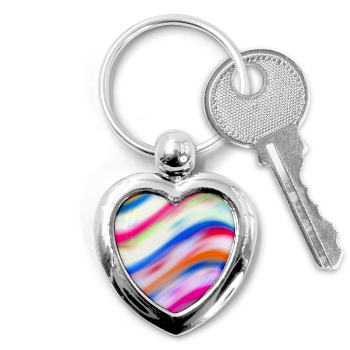 Vivid Colorful Wavy Abstract Print Key Chains (Heart) 