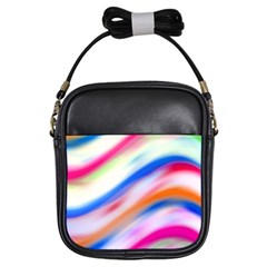 Vivid Colorful Wavy Abstract Print Girls Sling Bag by dflcprintsclothing