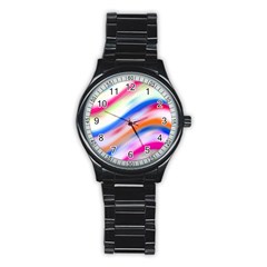 Vivid Colorful Wavy Abstract Print Stainless Steel Round Watch by dflcprintsclothing