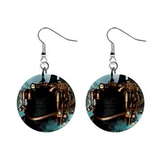 Spirit Of Steampunk, Awesome Train In The Sky Mini Button Earrings