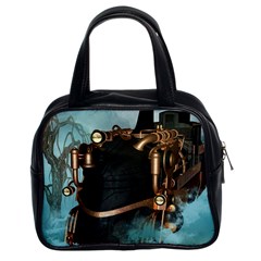 Spirit Of Steampunk, Awesome Train In The Sky Classic Handbag (two Sides) by FantasyWorld7