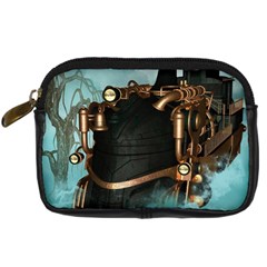 Spirit Of Steampunk, Awesome Train In The Sky Digital Camera Leather Case by FantasyWorld7