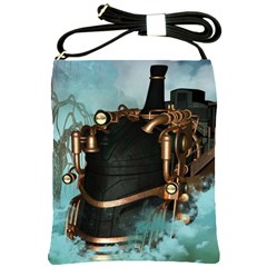 Spirit Of Steampunk, Awesome Train In The Sky Shoulder Sling Bag by FantasyWorld7