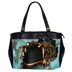 Spirit Of Steampunk, Awesome Train In The Sky Oversize Office Handbag (2 Sides) by FantasyWorld7