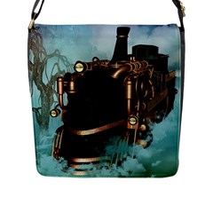 Spirit Of Steampunk, Awesome Train In The Sky Flap Closure Messenger Bag (l) by FantasyWorld7