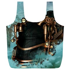 Spirit Of Steampunk, Awesome Train In The Sky Full Print Recycle Bag (xl) by FantasyWorld7