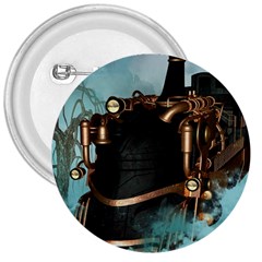 Spirit Of Steampunk, Awesome Train In The Sky 3  Buttons by FantasyWorld7