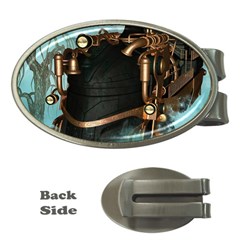 Spirit Of Steampunk, Awesome Train In The Sky Money Clips (oval)  by FantasyWorld7