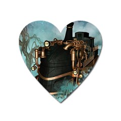 Spirit Of Steampunk, Awesome Train In The Sky Heart Magnet by FantasyWorld7