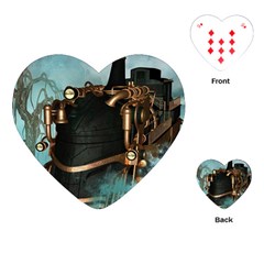 Spirit Of Steampunk, Awesome Train In The Sky Playing Cards (heart) by FantasyWorld7